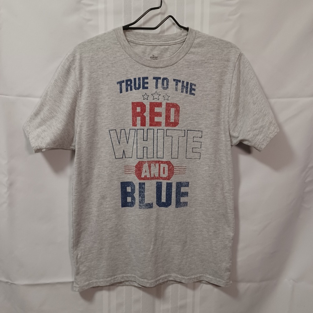 Way To Celebrate T-Shirt Mens M Gray Patriotic True To The Red White Blue Tee
